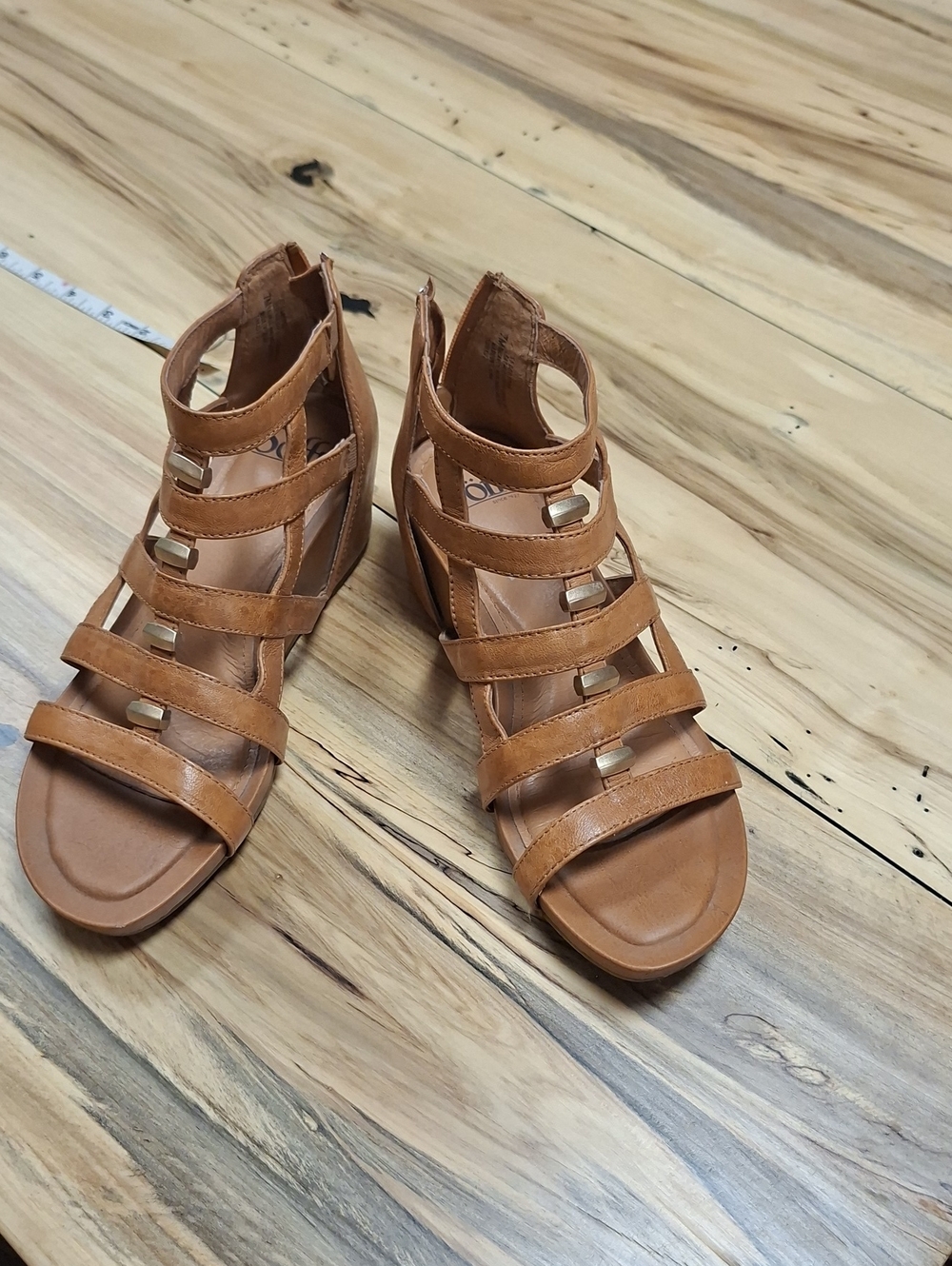 Sofft Cognac Strappy Wedge Sandals